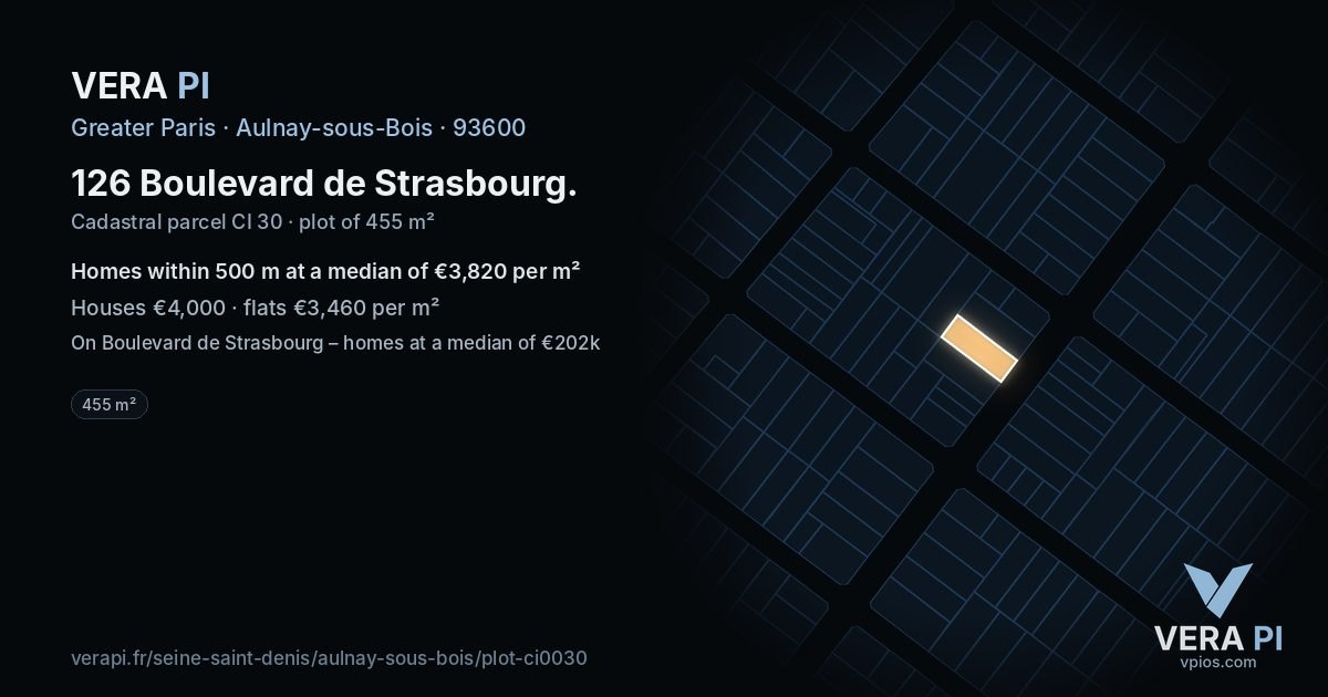 126 Boulevard de Strasbourg, Aulnay-sous-Bois at night – the plot lit, the parcels around coloured by the prices near them
