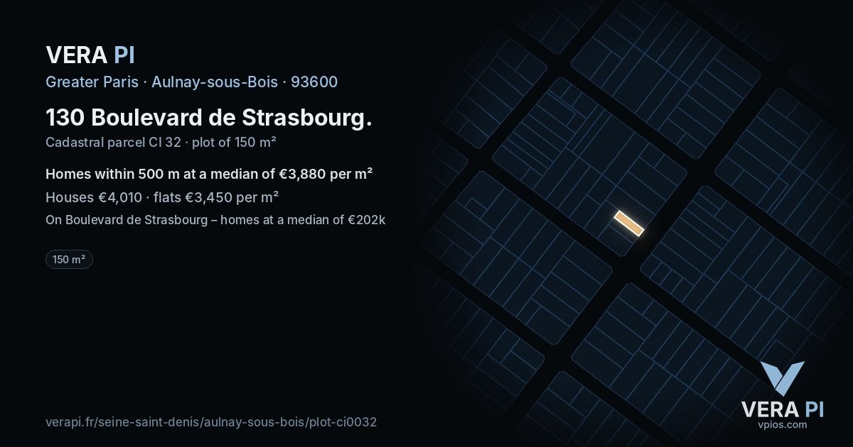 130 Boulevard de Strasbourg, Aulnay-sous-Bois at night – the plot lit, the parcels around coloured by the prices near them