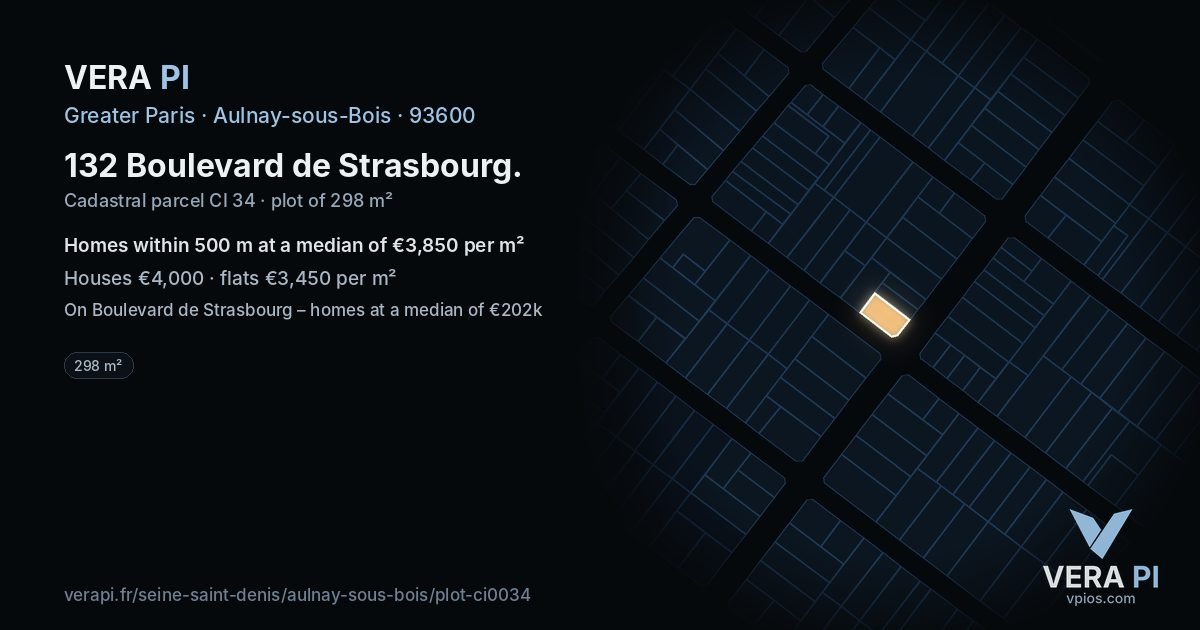 132 Boulevard de Strasbourg, Aulnay-sous-Bois at night – the plot lit, the parcels around coloured by the prices near them