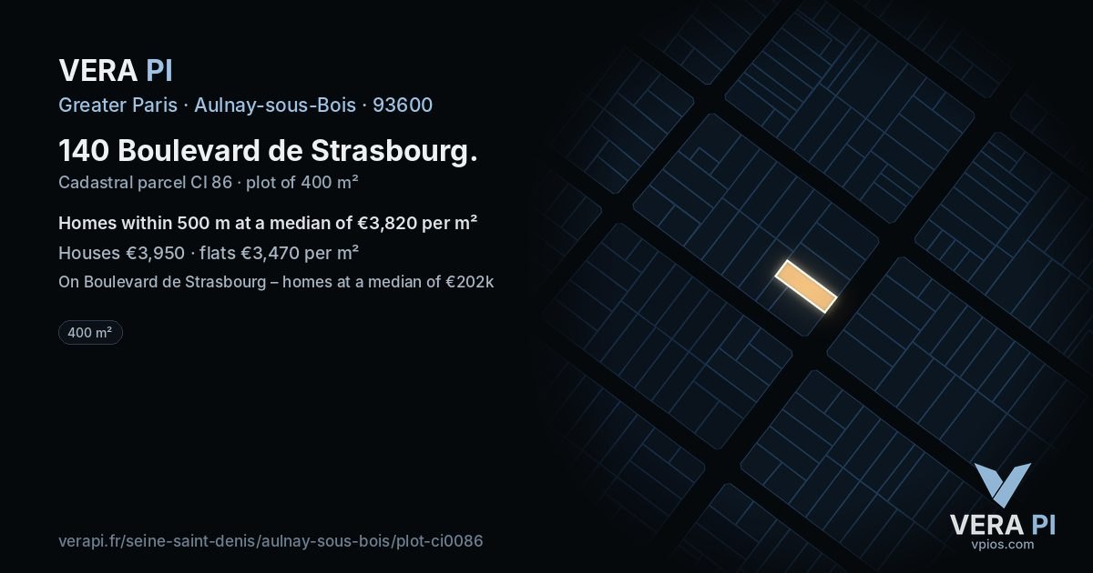 140 Boulevard de Strasbourg, Aulnay-sous-Bois at night – the plot lit, the parcels around coloured by the prices near them