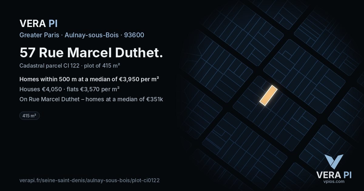 57 Rue Marcel Duthet, Aulnay-sous-Bois at night – the plot lit, the parcels around coloured by the prices near them