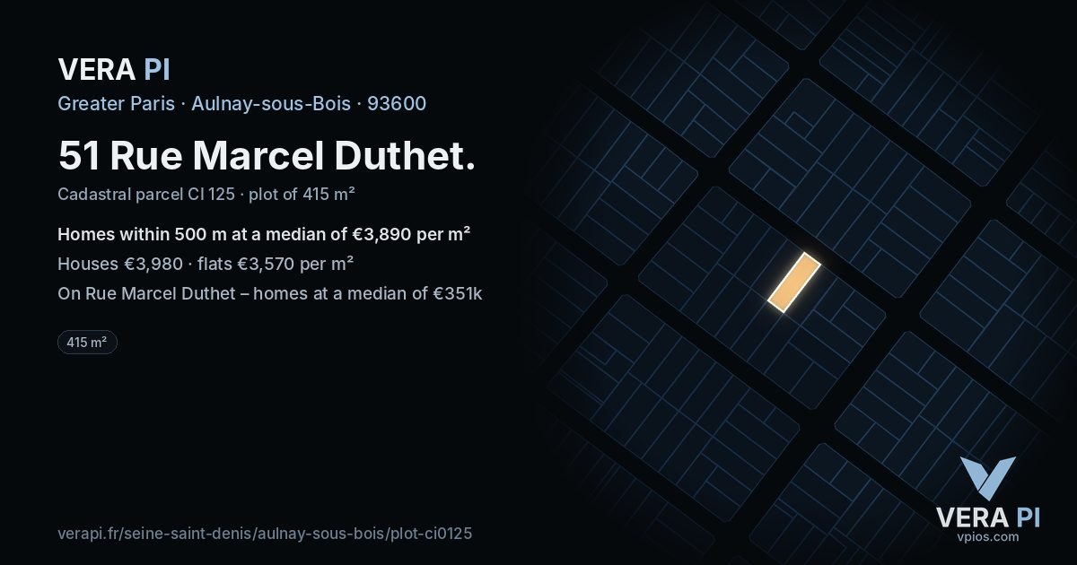 51 Rue Marcel Duthet, Aulnay-sous-Bois at night – the plot lit, the parcels around coloured by the prices near them