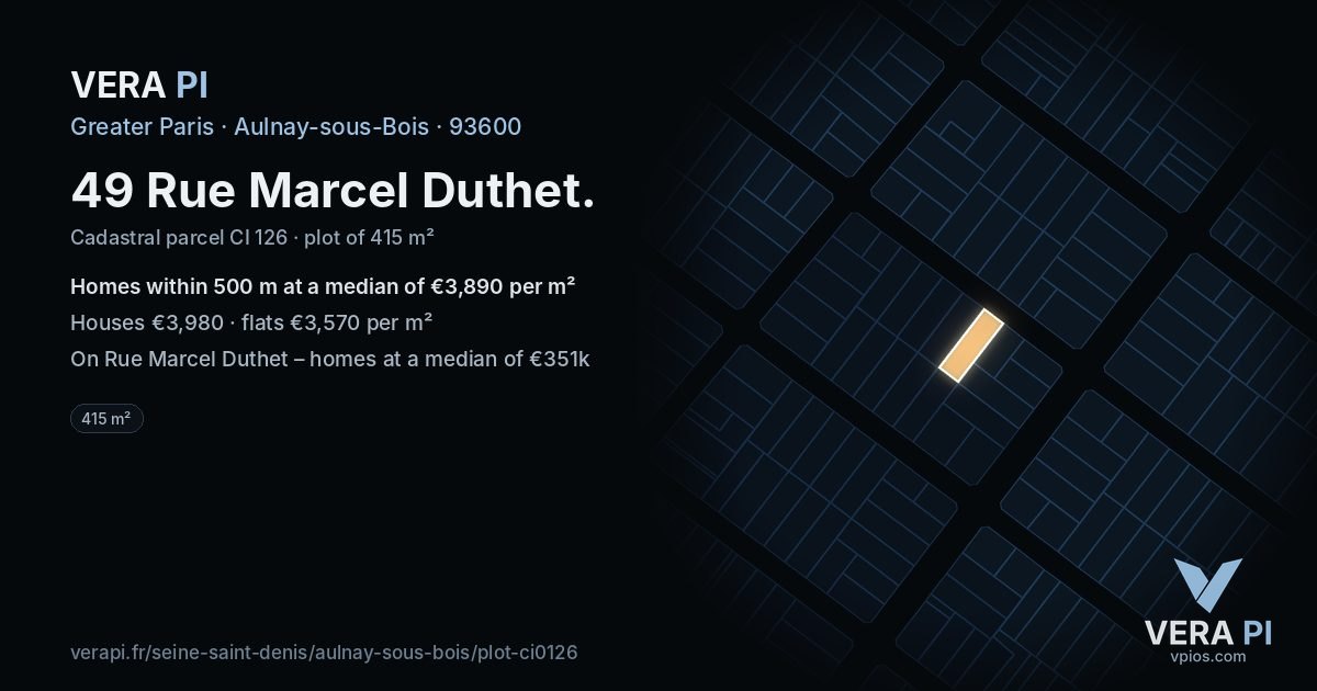 49 Rue Marcel Duthet, Aulnay-sous-Bois at night – the plot lit, the parcels around coloured by the prices near them