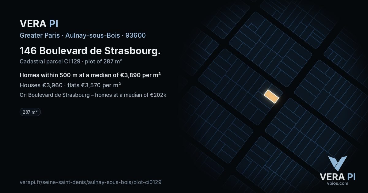 146 Boulevard de Strasbourg, Aulnay-sous-Bois at night – the plot lit, the parcels around coloured by the prices near them