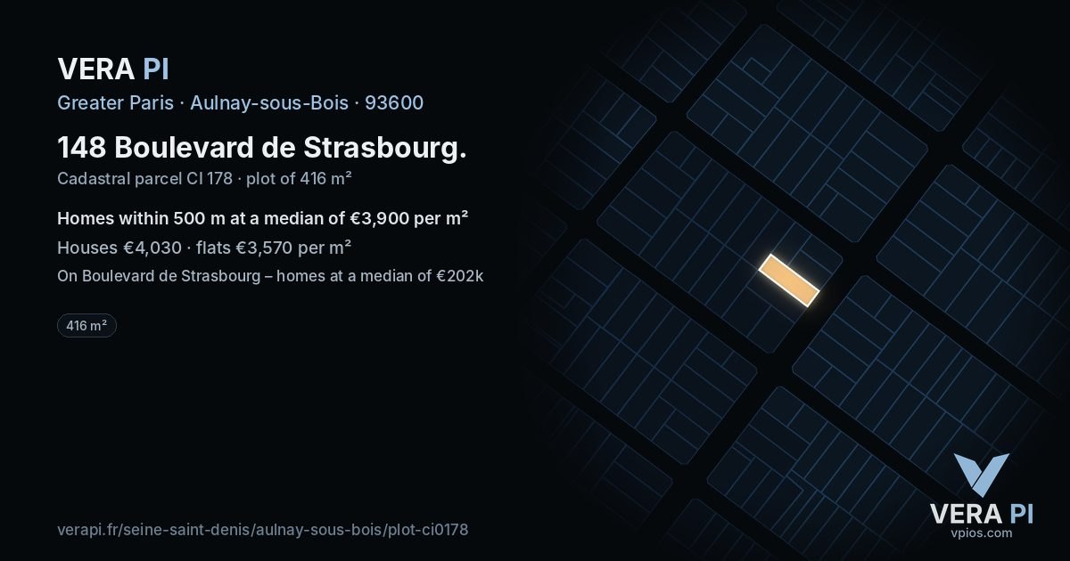 148 Boulevard de Strasbourg, Aulnay-sous-Bois at night – the plot lit, the parcels around coloured by the prices near them