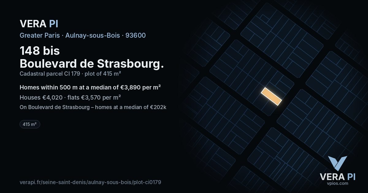 148 bis Boulevard de Strasbourg, Aulnay-sous-Bois at night – the plot lit, the parcels around coloured by the prices near them