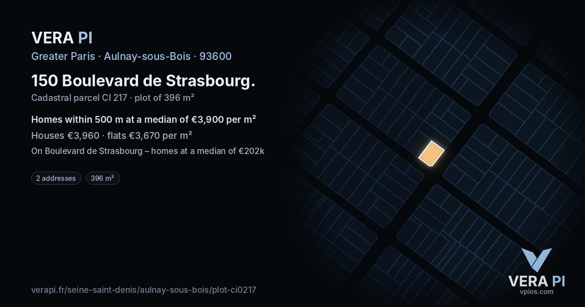 150 Boulevard de Strasbourg, Aulnay-sous-Bois at night – the plot lit, the parcels around coloured by the prices near them