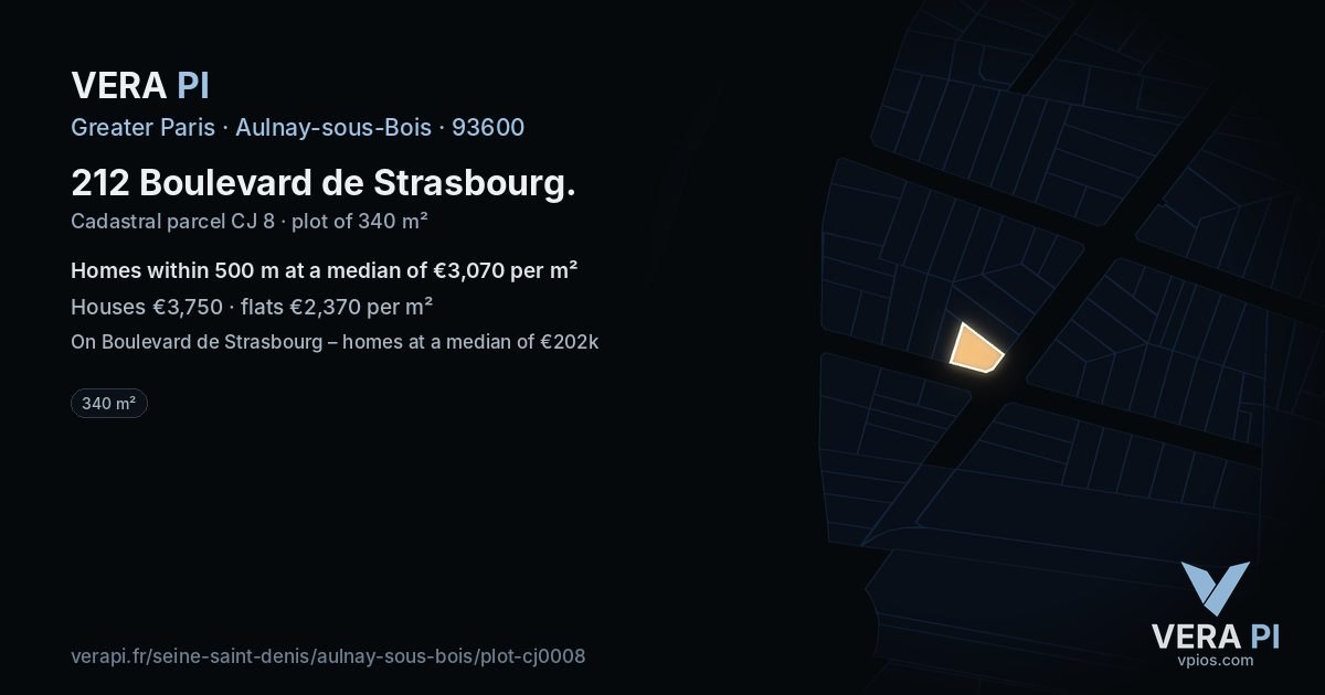212 Boulevard de Strasbourg, Aulnay-sous-Bois at night – the plot lit, the parcels around coloured by the prices near them