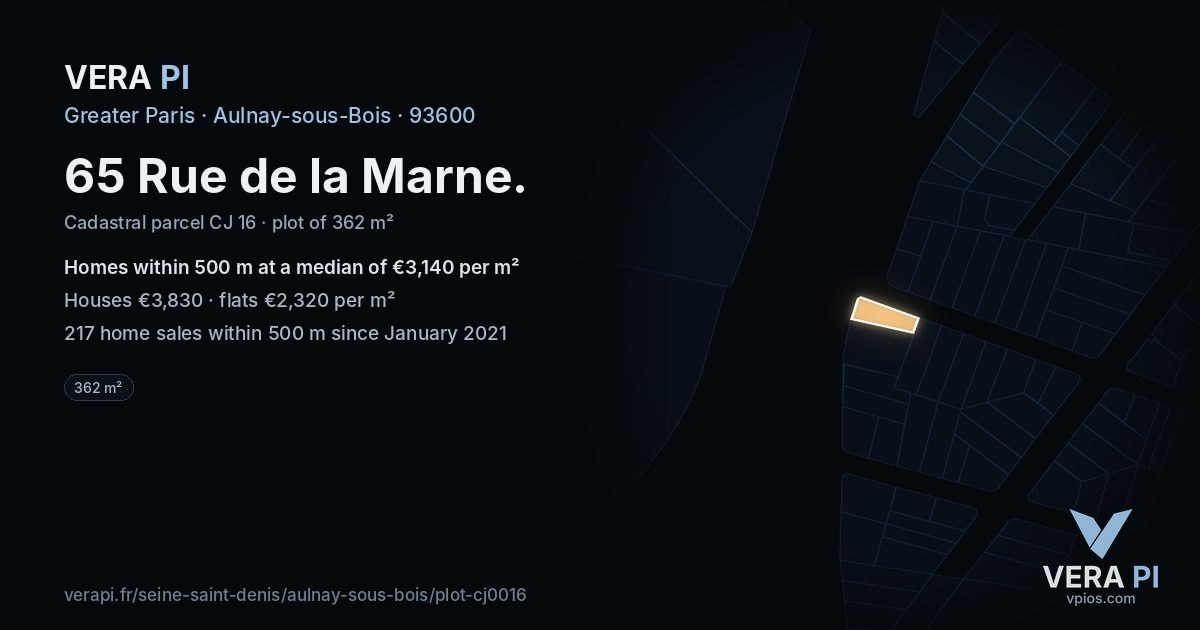 65 Rue de la Marne, Aulnay-sous-Bois at night – the plot lit, the parcels around coloured by the prices near them