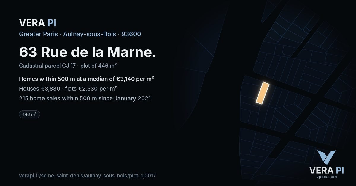 63 Rue de la Marne, Aulnay-sous-Bois at night – the plot lit, the parcels around coloured by the prices near them