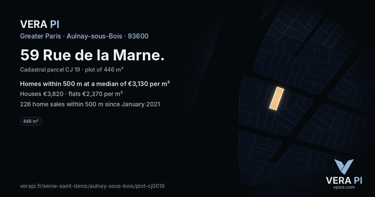 59 Rue de la Marne, Aulnay-sous-Bois at night – the plot lit, the parcels around coloured by the prices near them