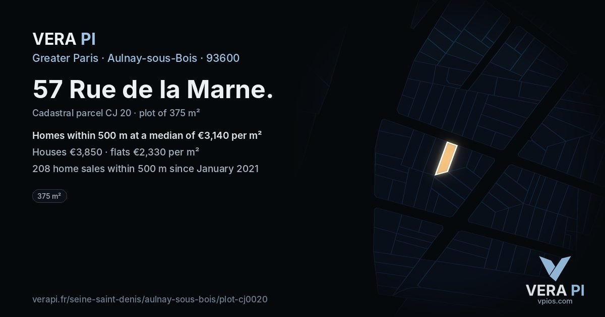 57 Rue de la Marne, Aulnay-sous-Bois at night – the plot lit, the parcels around coloured by the prices near them