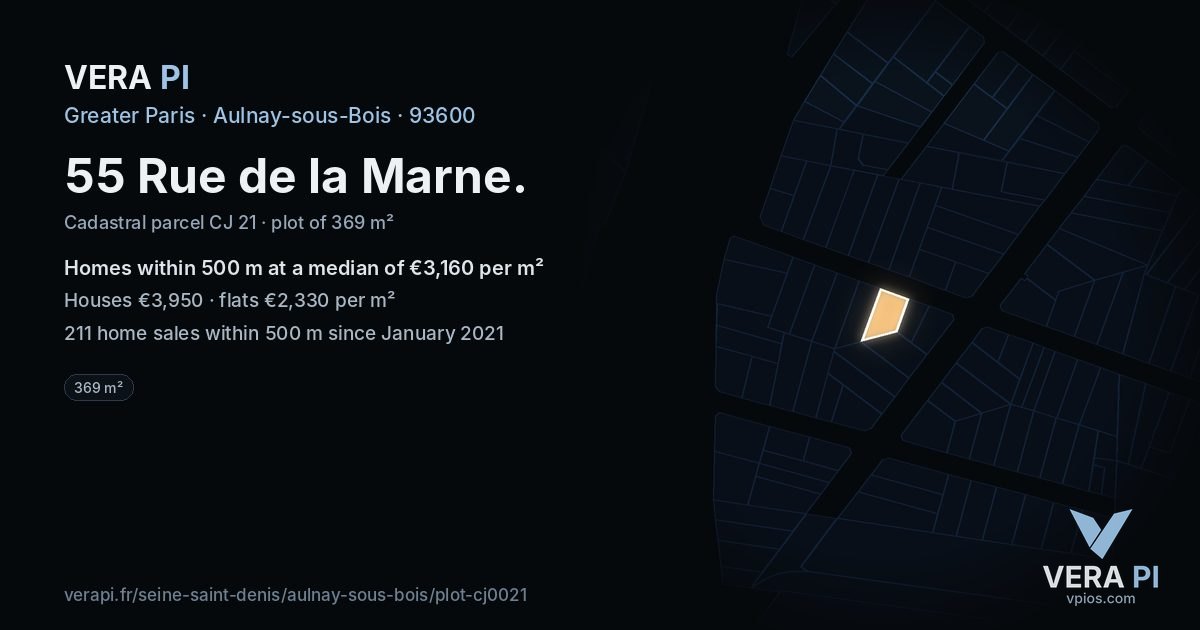 55 Rue de la Marne, Aulnay-sous-Bois at night – the plot lit, the parcels around coloured by the prices near them
