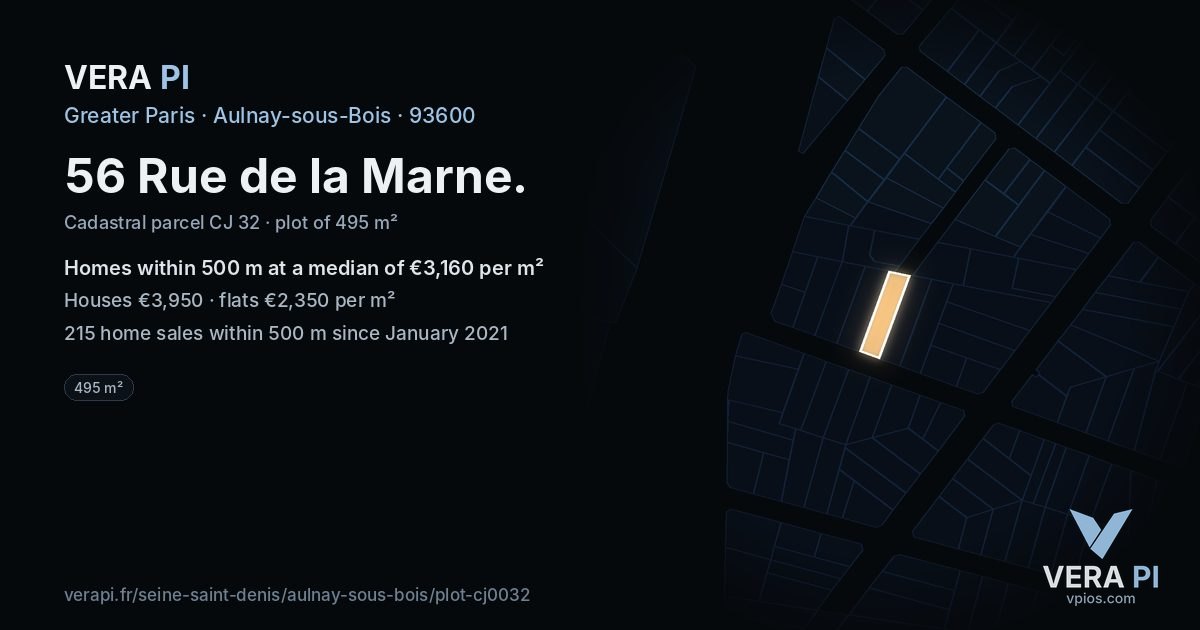 56 Rue de la Marne, Aulnay-sous-Bois at night – the plot lit, the parcels around coloured by the prices near them