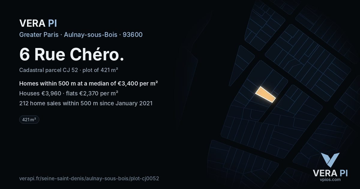 6 Rue Chéro, Aulnay-sous-Bois at night – the plot lit, the parcels around coloured by the prices near them