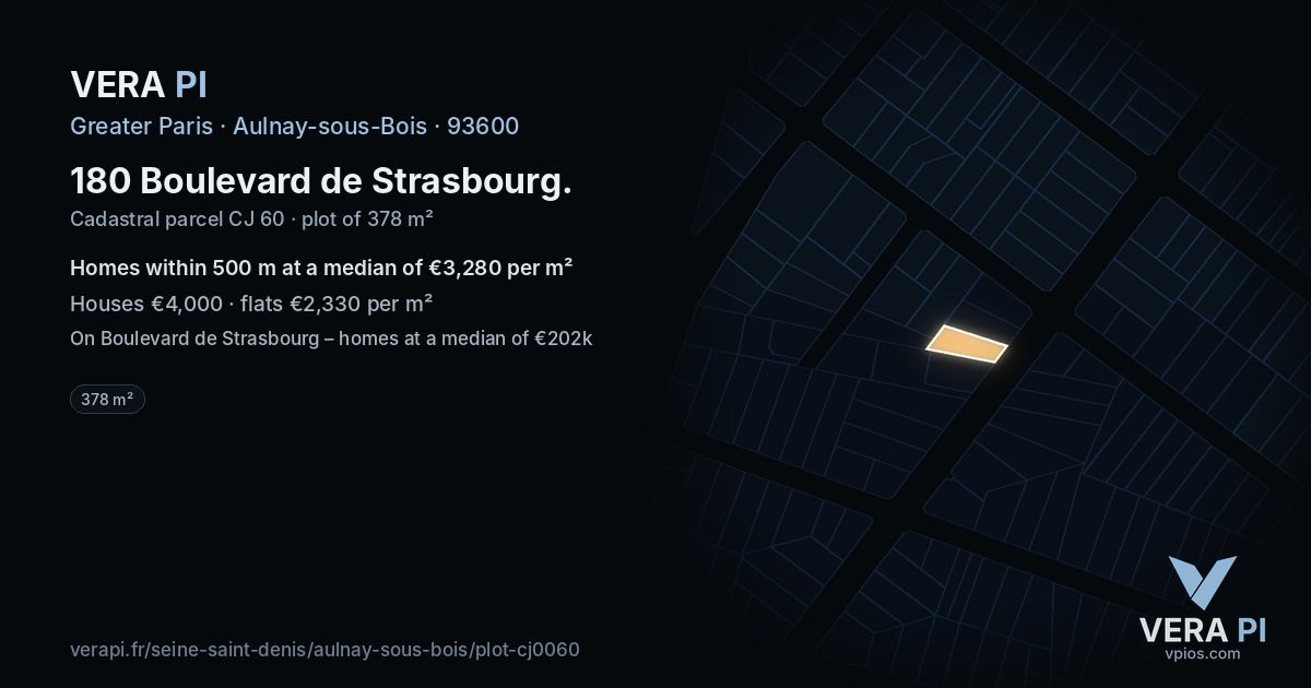 180 Boulevard de Strasbourg, Aulnay-sous-Bois at night – the plot lit, the parcels around coloured by the prices near them