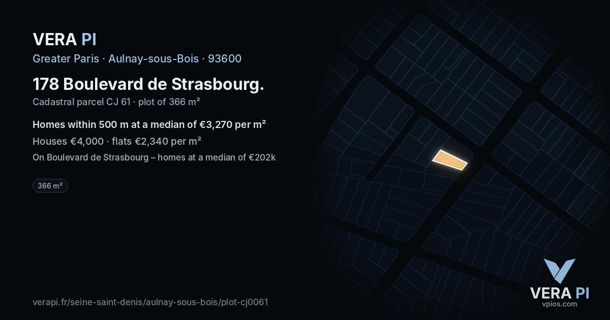 178 Boulevard de Strasbourg, Aulnay-sous-Bois at night – the plot lit, the parcels around coloured by the prices near them