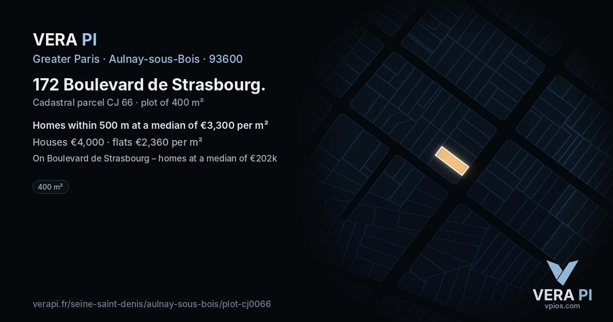 172 Boulevard de Strasbourg, Aulnay-sous-Bois at night – the plot lit, the parcels around coloured by the prices near them