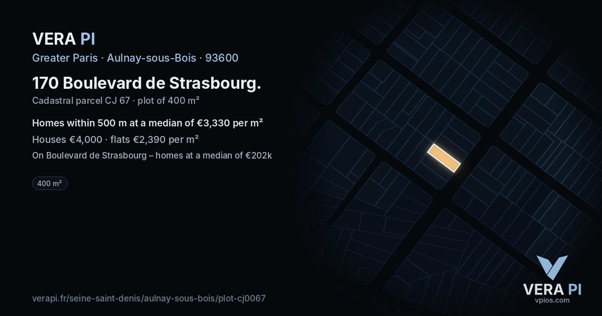 170 Boulevard de Strasbourg, Aulnay-sous-Bois at night – the plot lit, the parcels around coloured by the prices near them