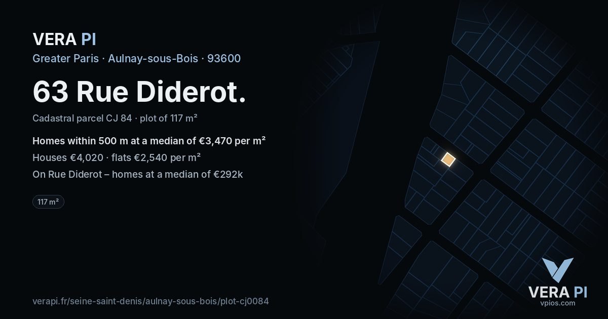 63 Rue Diderot, Aulnay-sous-Bois at night – the plot lit, the parcels around coloured by the prices near them