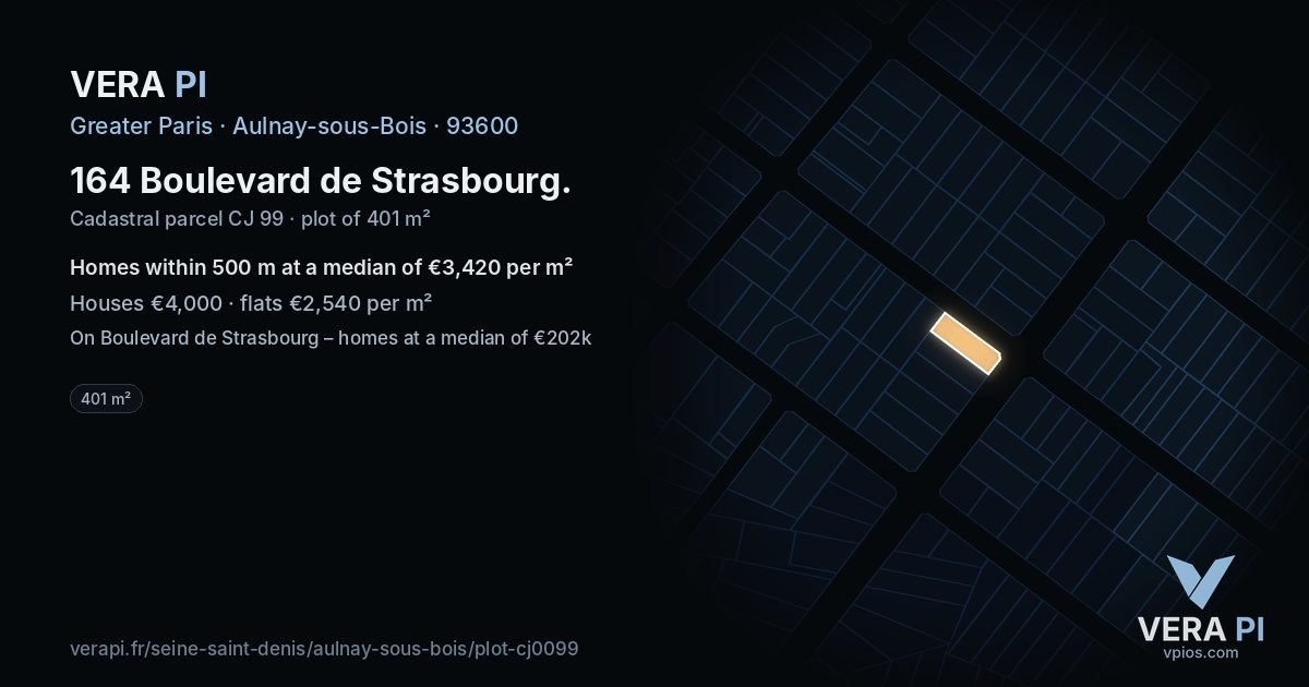 164 Boulevard de Strasbourg, Aulnay-sous-Bois at night – the plot lit, the parcels around coloured by the prices near them