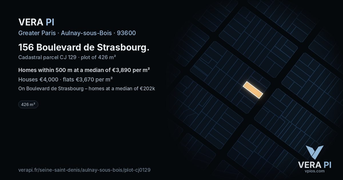 156 Boulevard de Strasbourg, Aulnay-sous-Bois at night – the plot lit, the parcels around coloured by the prices near them