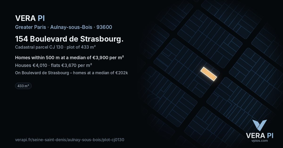 154 Boulevard de Strasbourg, Aulnay-sous-Bois at night – the plot lit, the parcels around coloured by the prices near them