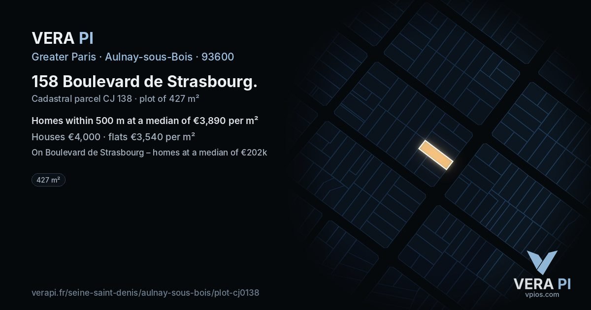 158 Boulevard de Strasbourg, Aulnay-sous-Bois at night – the plot lit, the parcels around coloured by the prices near them