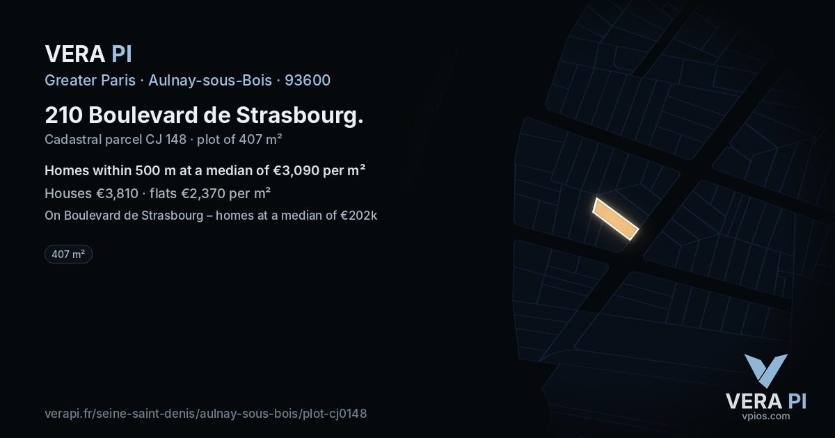 210 Boulevard de Strasbourg, Aulnay-sous-Bois at night – the plot lit, the parcels around coloured by the prices near them