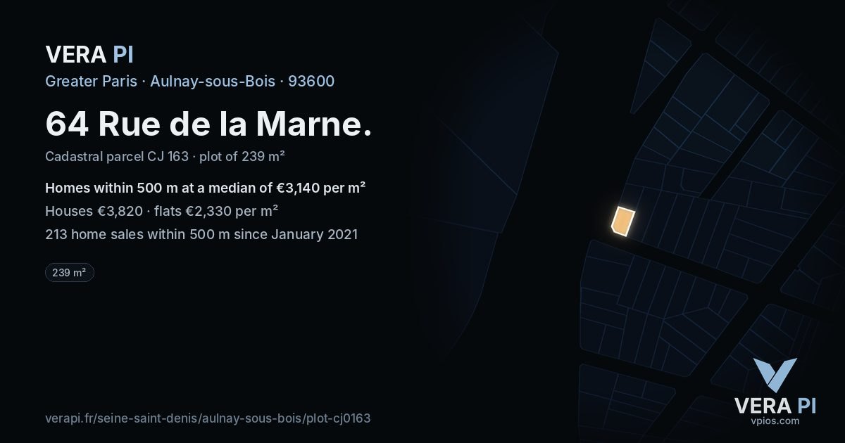 64 Rue de la Marne, Aulnay-sous-Bois at night – the plot lit, the parcels around coloured by the prices near them