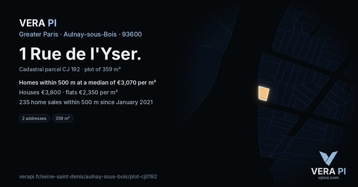 1 Rue de l'Yser, Aulnay-sous-Bois at night – the plot lit, the parcels around coloured by the prices near them