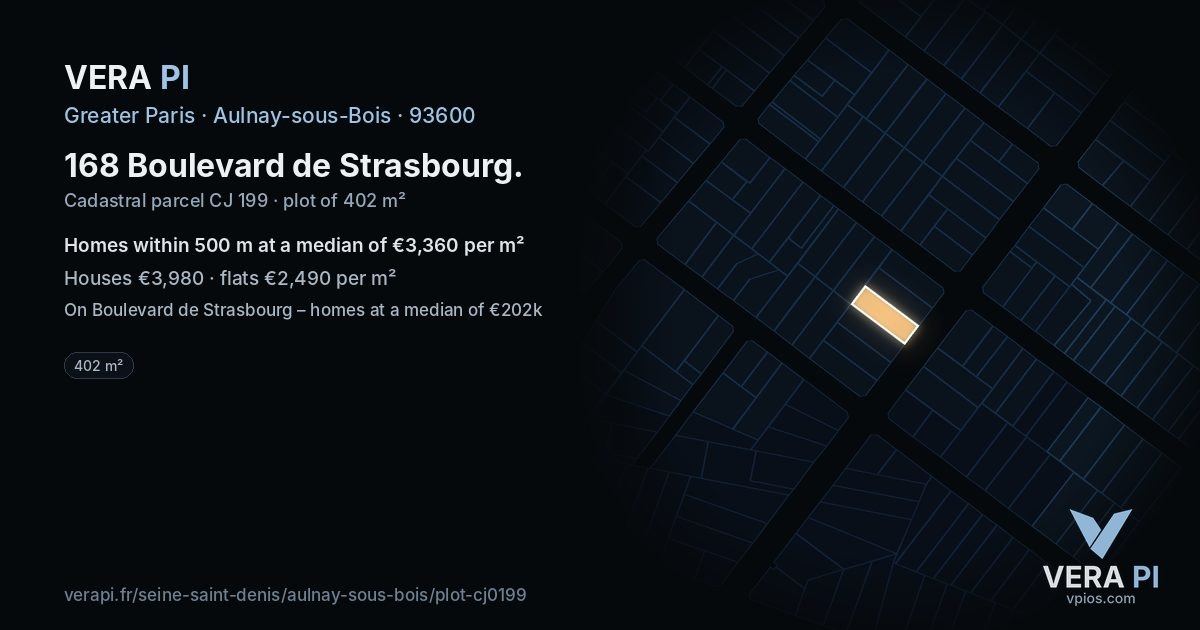 168 Boulevard de Strasbourg, Aulnay-sous-Bois at night – the plot lit, the parcels around coloured by the prices near them