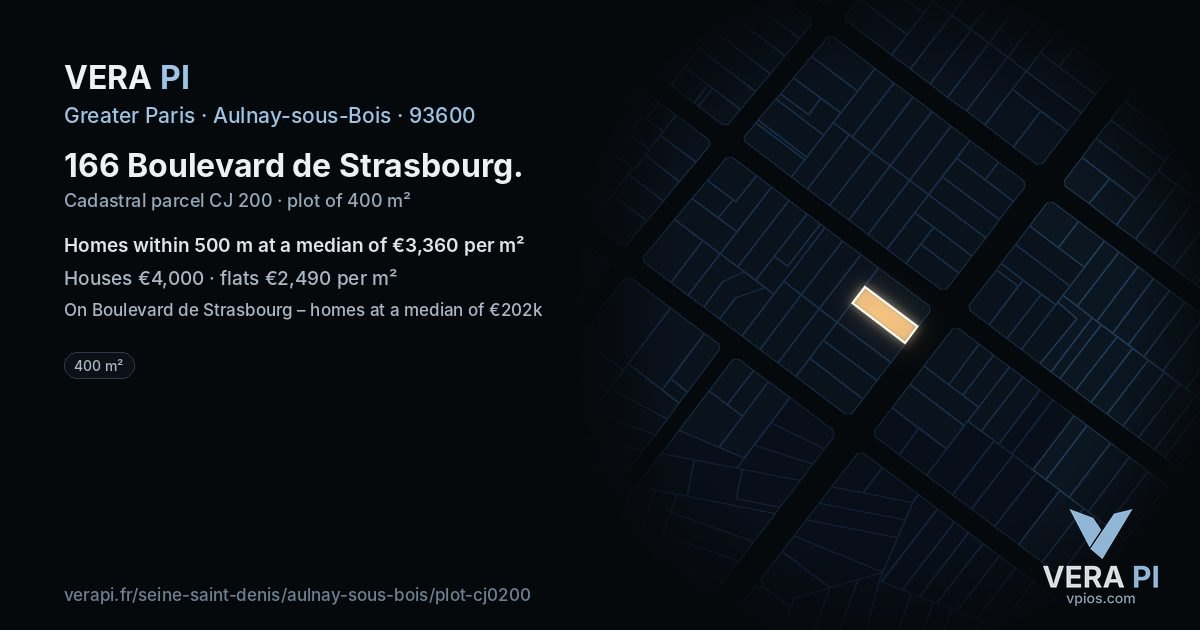166 Boulevard de Strasbourg, Aulnay-sous-Bois at night – the plot lit, the parcels around coloured by the prices near them