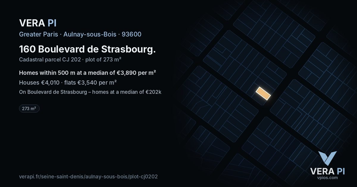 160 Boulevard de Strasbourg, Aulnay-sous-Bois at night – the plot lit, the parcels around coloured by the prices near them