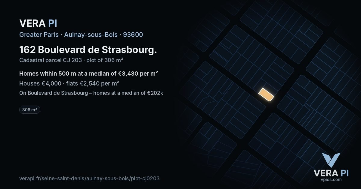 162 Boulevard de Strasbourg, Aulnay-sous-Bois at night – the plot lit, the parcels around coloured by the prices near them