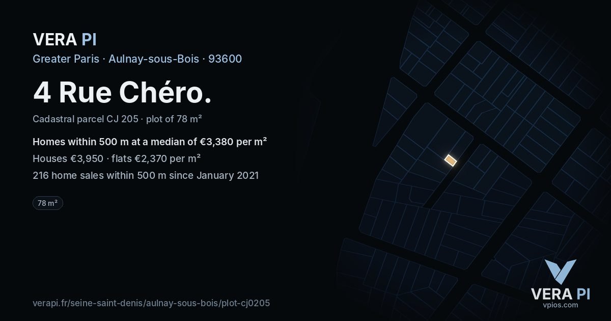 4 Rue Chéro, Aulnay-sous-Bois at night – the plot lit, the parcels around coloured by the prices near them