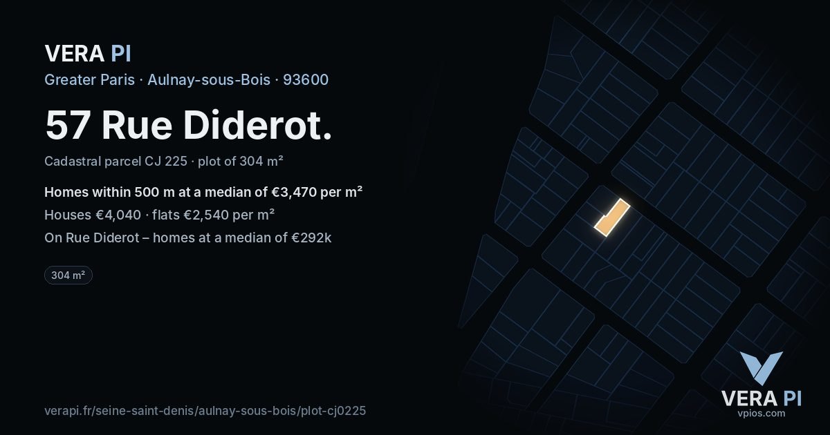 57 Rue Diderot, Aulnay-sous-Bois at night – the plot lit, the parcels around coloured by the prices near them