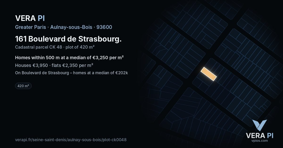 161 Boulevard de Strasbourg, Aulnay-sous-Bois at night – the plot lit, the parcels around coloured by the prices near them