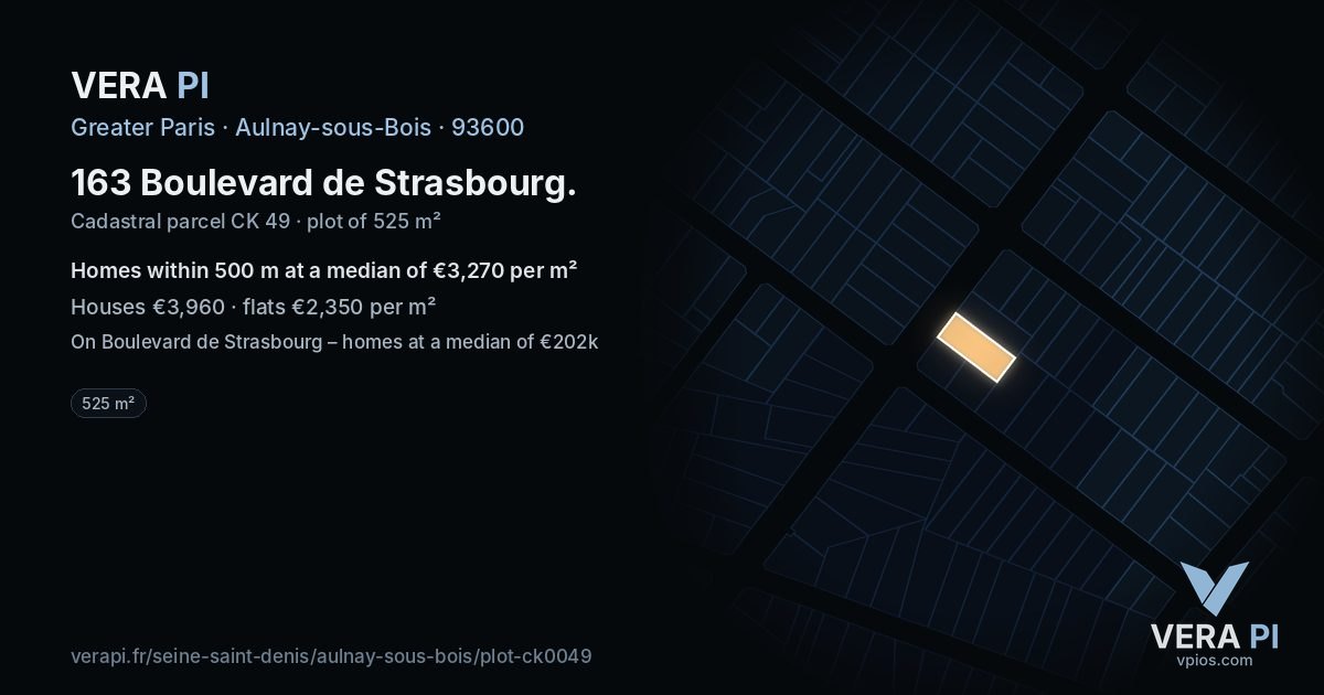 163 Boulevard de Strasbourg, Aulnay-sous-Bois at night – the plot lit, the parcels around coloured by the prices near them