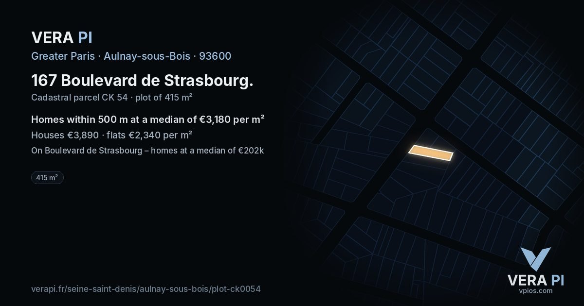 167 Boulevard de Strasbourg, Aulnay-sous-Bois at night – the plot lit, the parcels around coloured by the prices near them