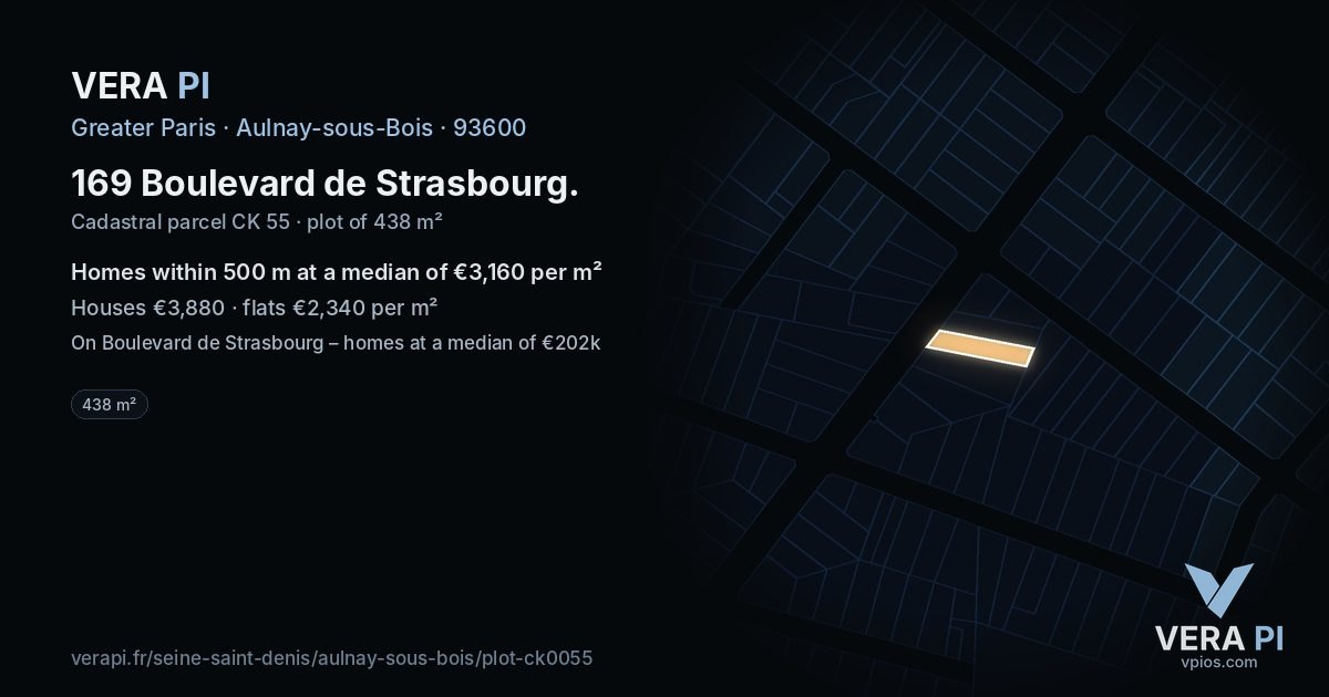 169 Boulevard de Strasbourg, Aulnay-sous-Bois at night – the plot lit, the parcels around coloured by the prices near them