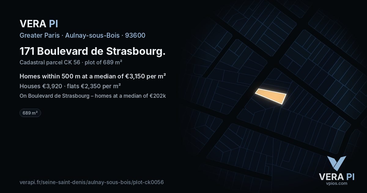 171 Boulevard de Strasbourg, Aulnay-sous-Bois at night – the plot lit, the parcels around coloured by the prices near them