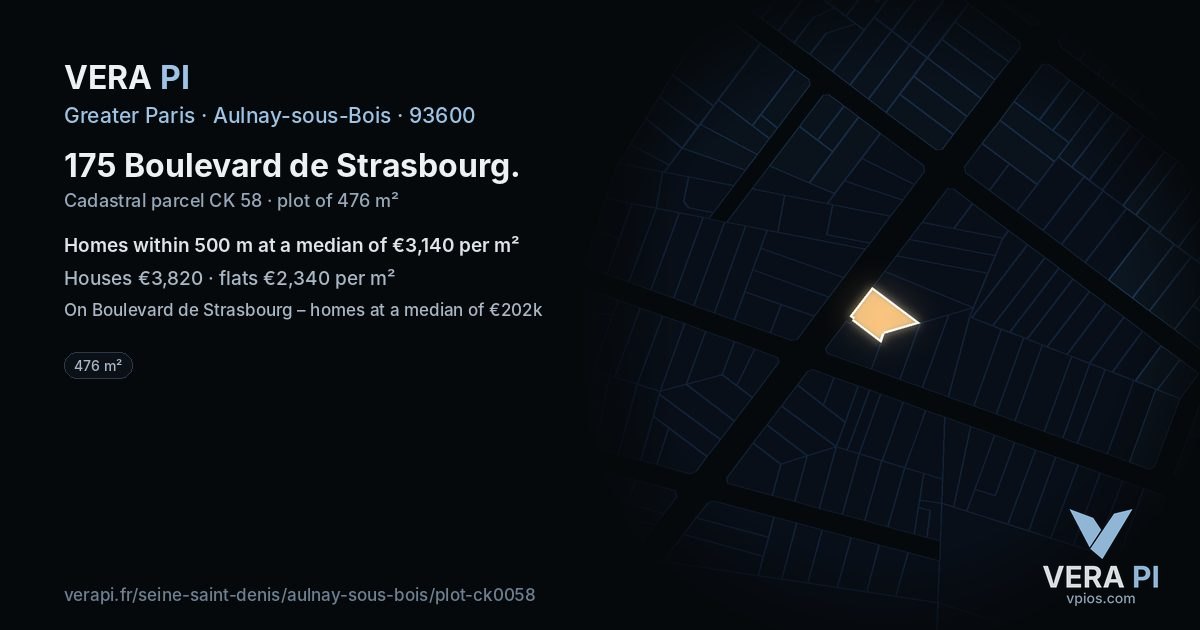 175 Boulevard de Strasbourg, Aulnay-sous-Bois at night – the plot lit, the parcels around coloured by the prices near them