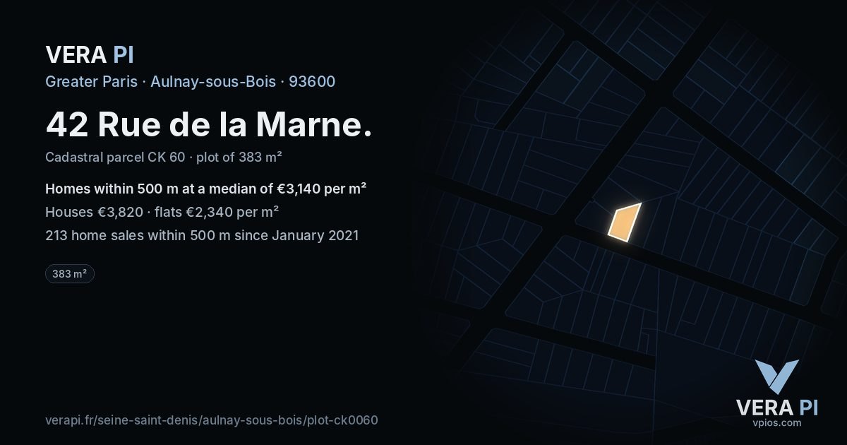 42 Rue de la Marne, Aulnay-sous-Bois at night – the plot lit, the parcels around coloured by the prices near them