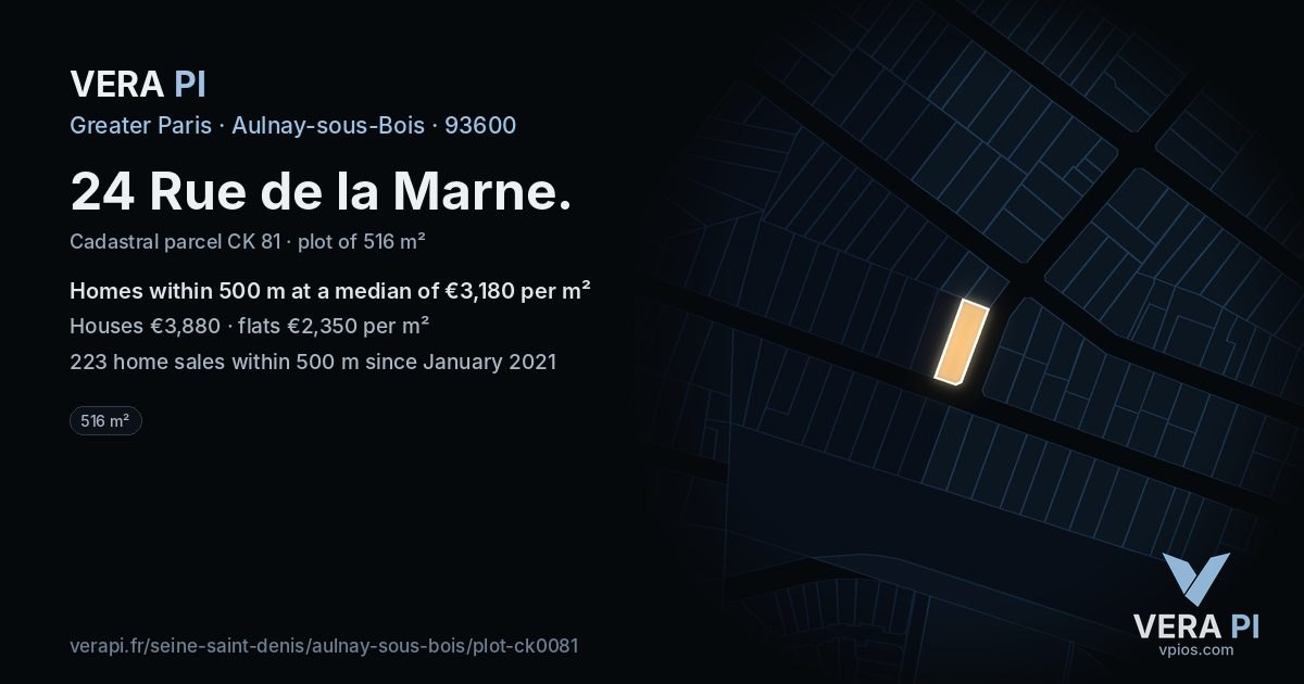 24 Rue de la Marne, Aulnay-sous-Bois at night – the plot lit, the parcels around coloured by the prices near them