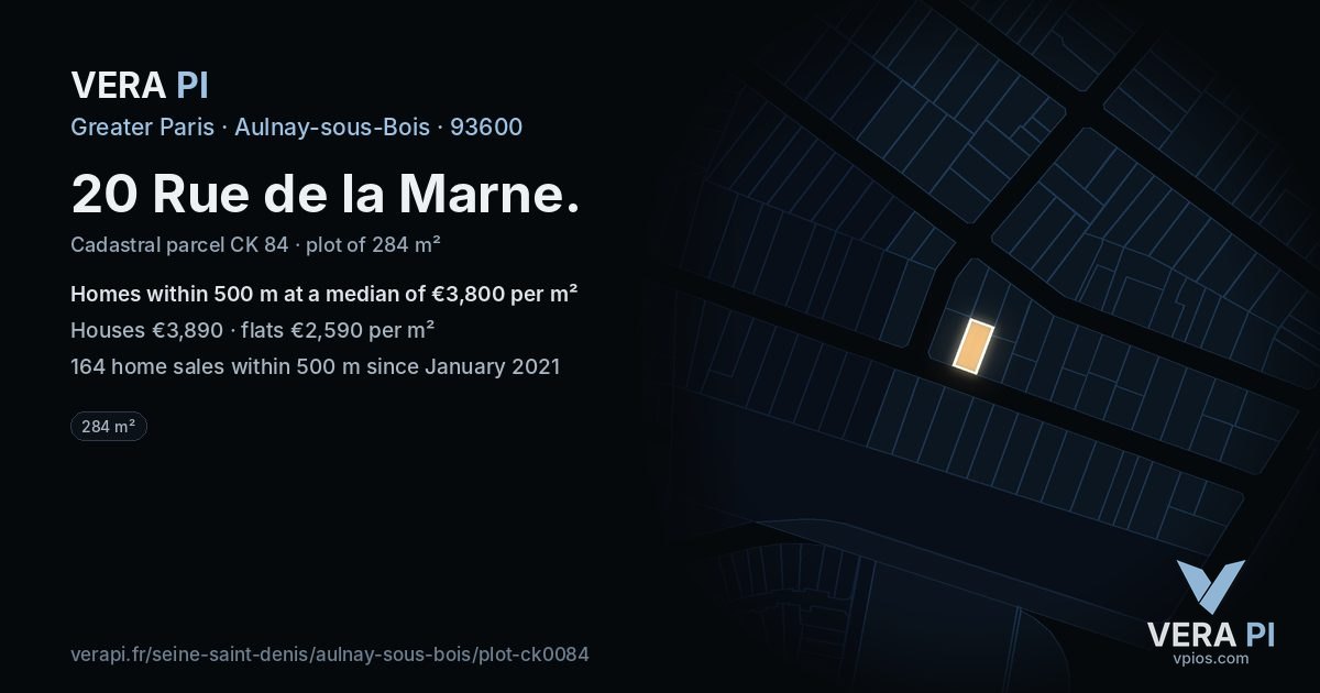 20 Rue de la Marne, Aulnay-sous-Bois at night – the plot lit, the parcels around coloured by the prices near them