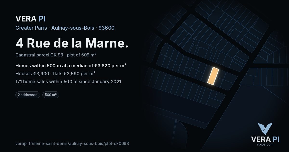 4 Rue de la Marne, Aulnay-sous-Bois at night – the plot lit, the parcels around coloured by the prices near them