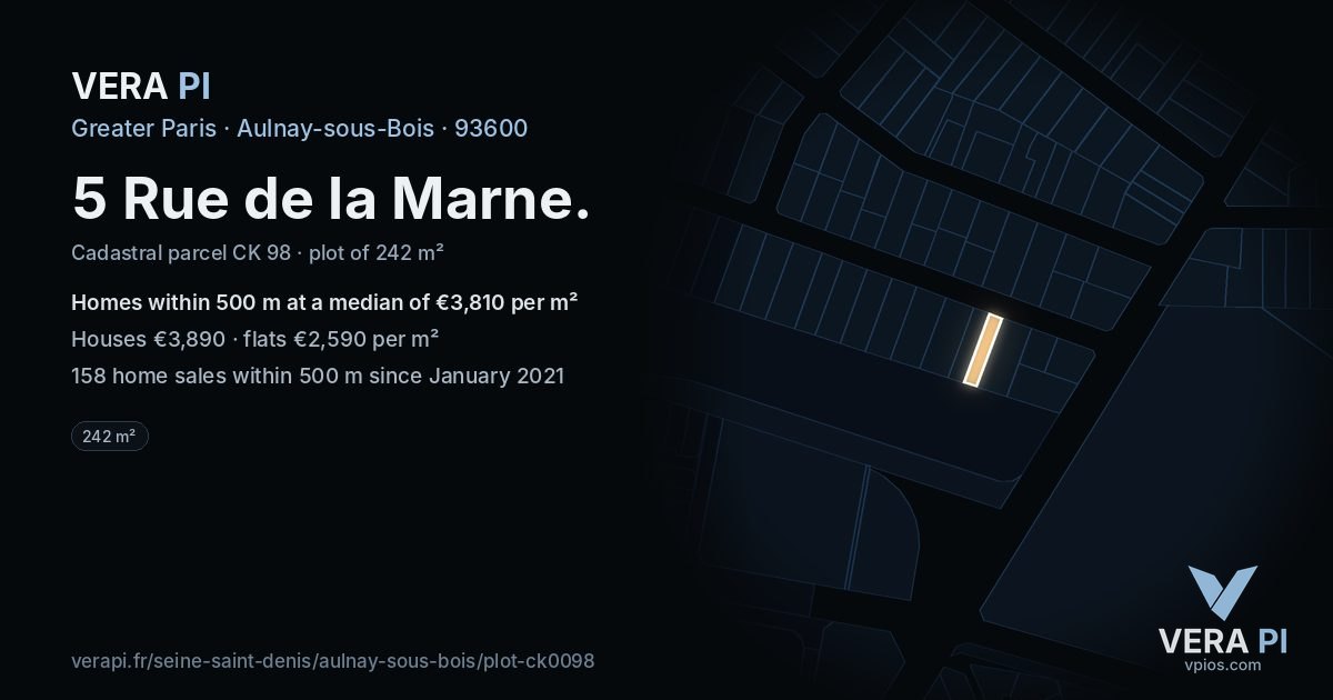 5 Rue de la Marne, Aulnay-sous-Bois at night – the plot lit, the parcels around coloured by the prices near them