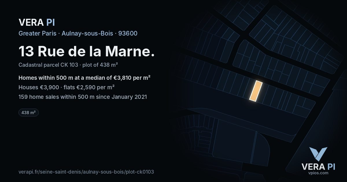 13 Rue de la Marne, Aulnay-sous-Bois at night – the plot lit, the parcels around coloured by the prices near them