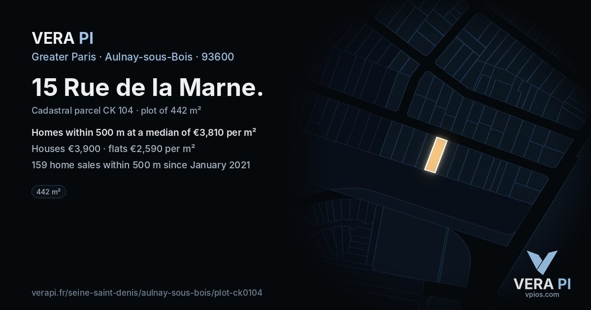 15 Rue de la Marne, Aulnay-sous-Bois at night – the plot lit, the parcels around coloured by the prices near them